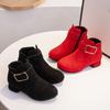 Girls' short boots, autumn and winter fashion, Korean version, high heels, princess boots, medium size, children's and girls' cotton shoes