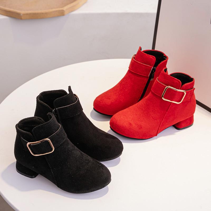 Girls' short boots, autumn and winter fashion, Korean version, high heels, princess boots, medium size, children's and girls' cotton shoes