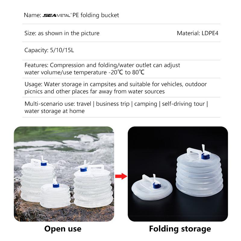 SEAMETAL 5/10/15L Dış Mekan Katlanabilir Kova Katlanabilir Su Torbası Hayatta Kalma Su Depolama Taşınabilir Su Taşıyıcı Konteyner Kamp