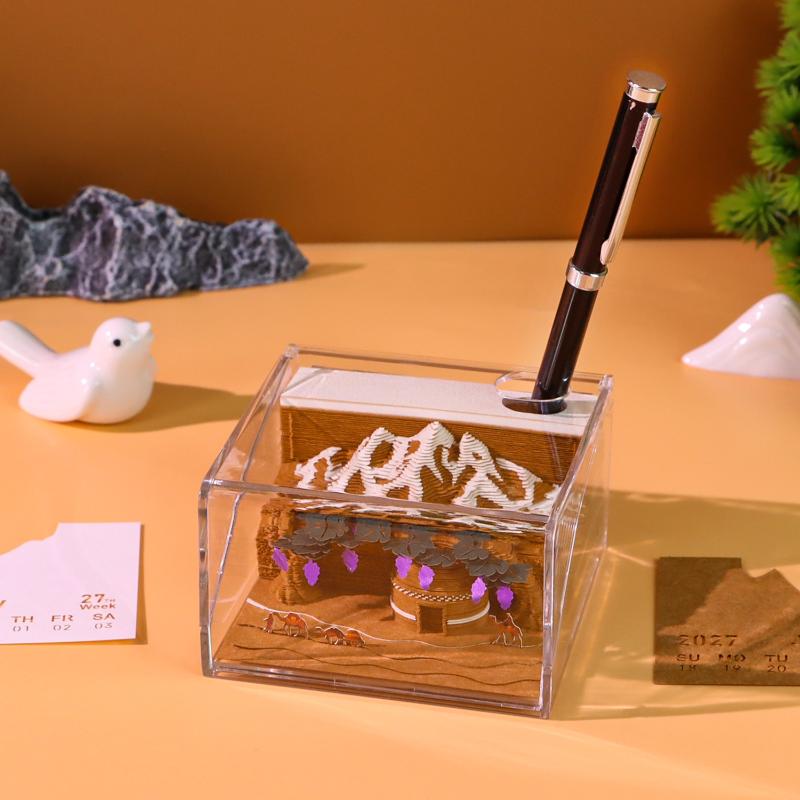 2027 Desk Calendar with LED Light 3D Design Tear-away Pages for Office Use