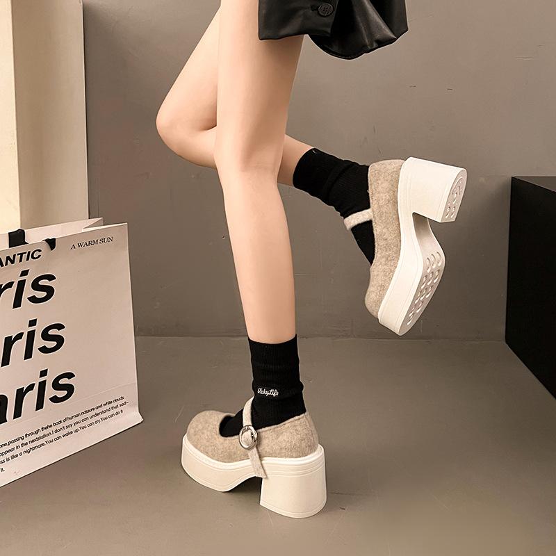 

Women Mary Jane Shoes 2026 Spring Autumn New Vintage Fashion Buckle Strap High Heels Height Increase Luxury Non Slip Party Shoes 35