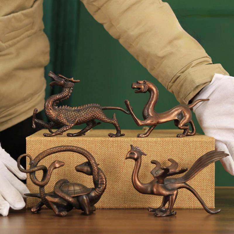 

Copper Four Animals Spirit Beast Ornament Green Dragon White Tiger Vermilion Bird Xuanwu Sculptures
