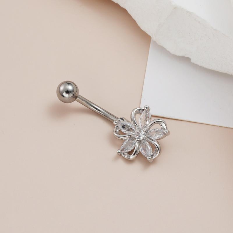 Stainless Steel Belly Button Ring Dangle Navel Ring Belly Piercing External Thread Cubic Zirconias Navel Ring Piercing