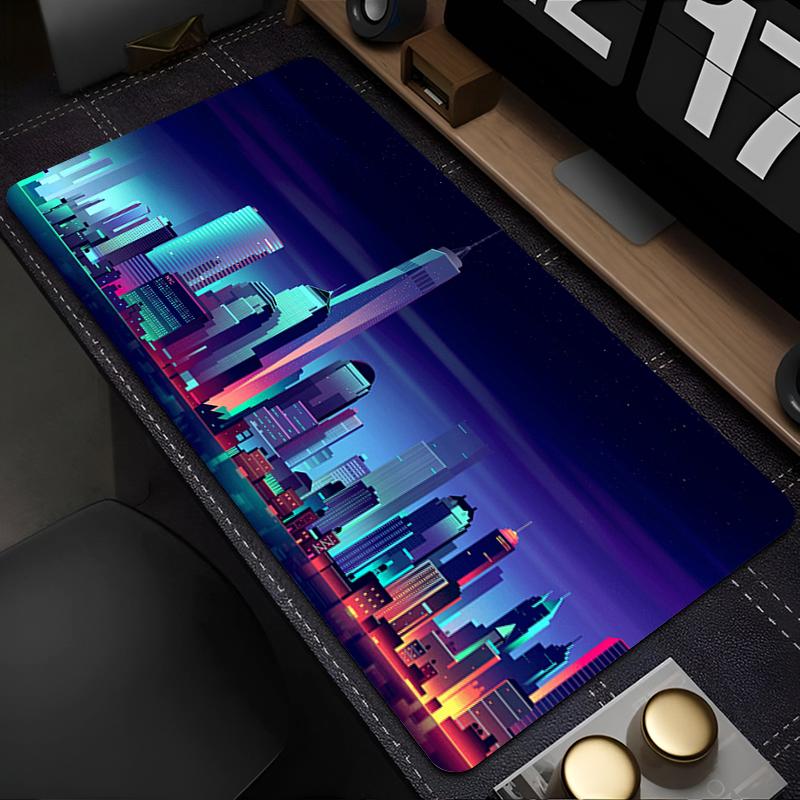 Gaming Extended Mouse Pad Gamer Pc Computer Purple Anime Keyboard Pad Neon Night City Desk Mat Offices Interior Accessories Rug