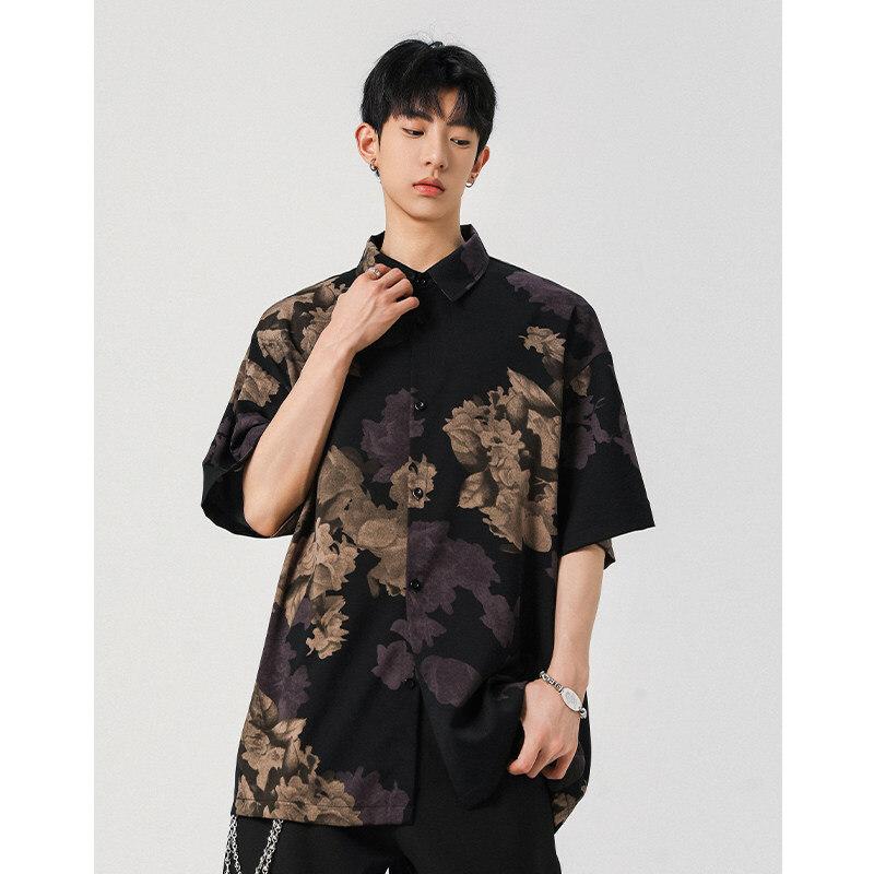 

Men s Floral Print Short Sleeve Shirt - Casual Oversized Button Down M