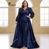 Plus-Size Ball Gown Evening Dress, Elegant and Luxurious Sequined Party Cape, V-Neck Long-Sleeve Dress, Birthday Gown, Long Dress