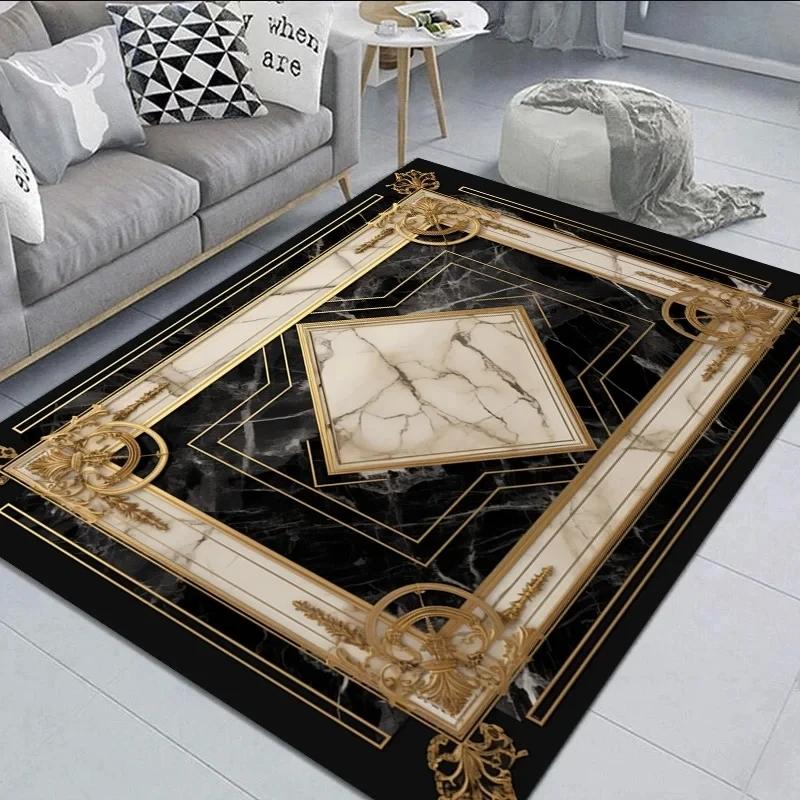 Black Gold Marble Carpet for Living Room Sofa Table Large Area Rug Entrance Non-slip Door Mat Kitchen Hallway Balcony Rugs Decor