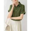 Summer Thin Satin Drape Short-sleeved Shirt Female Small Loose Versatile Design Blouse Tops
