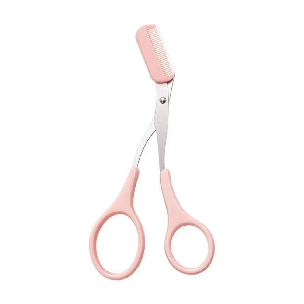 1Pc 3 Colors Stainless Steel Eyebrow Trimmer Scissors with Comb Professional Eyebrow Trimmer Scraper Face Care Tool for Beginner