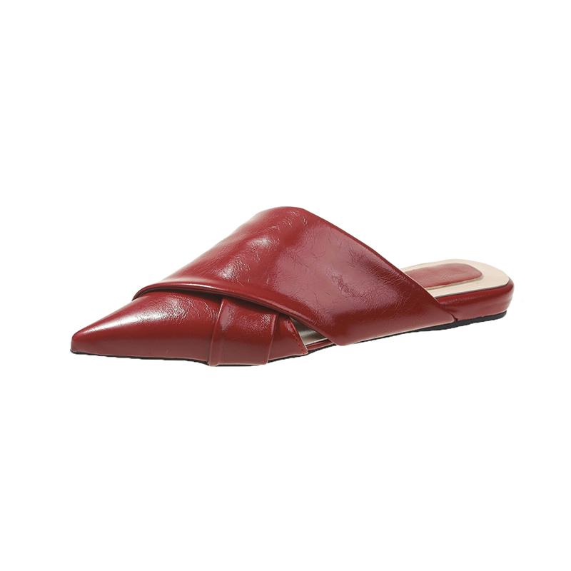 Women's Baotou Slippers Summer New Pointed Head Deep Mouth Cross Broadband Soft Sole Anti-slip Wear-resistant Flat Sandals