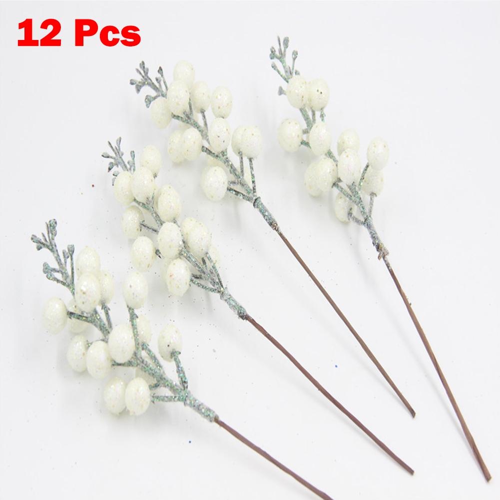 12pcs Artificial Christmas Glitter Berries Stems Xmas Tree Wreath DIY Decor