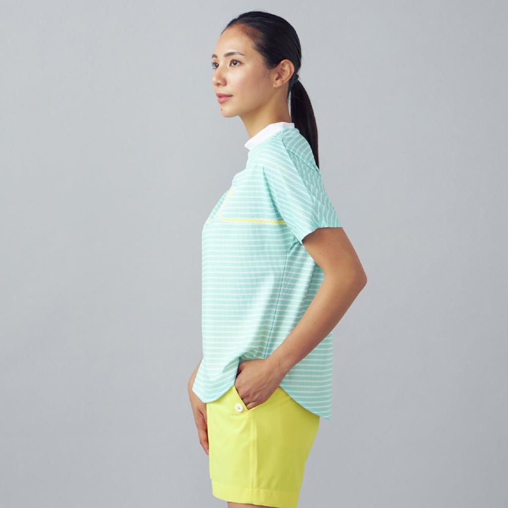 Golf Wear Dry Aero Flow Border Short Sleeve Mock Neck Shirt High 52MAD202 Ladies Mint L [Mizuno] [Women's] Breathability, Sweat-Wicking, Quick-Drying