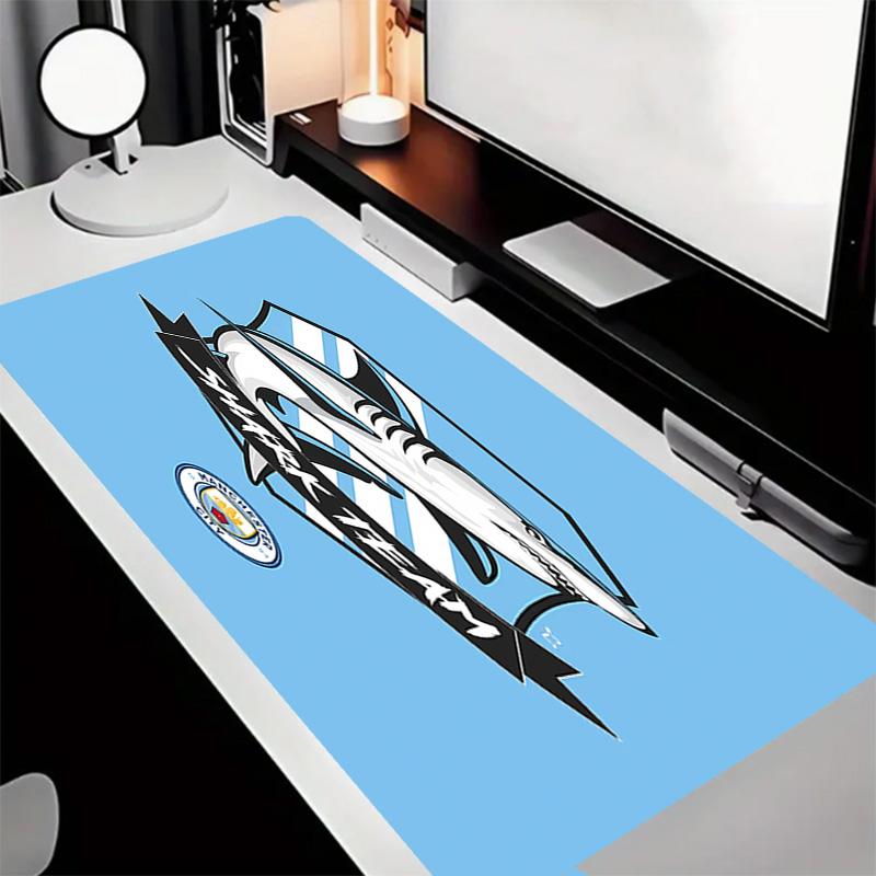 Manchester City Fußballclub Thema Premium Rutschfestes Mauspadd mit Genähten Kanten, Strapazierfähiges Gummi-Material, für Schreibtisch & Gaming Tolle Geschenke