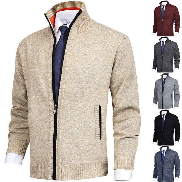 2023wish Men's Fashionable Knitted Cardigan Sweater With Stand Collar Plus Size