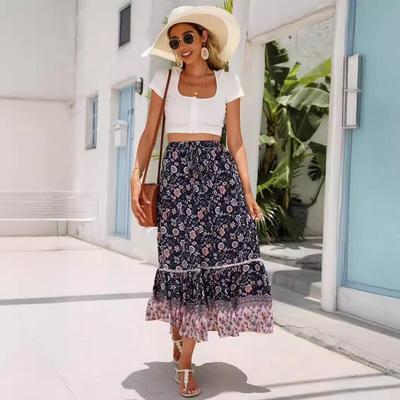 Bohemian Rayon Lace Spliced Long Dress for Beach Vacations