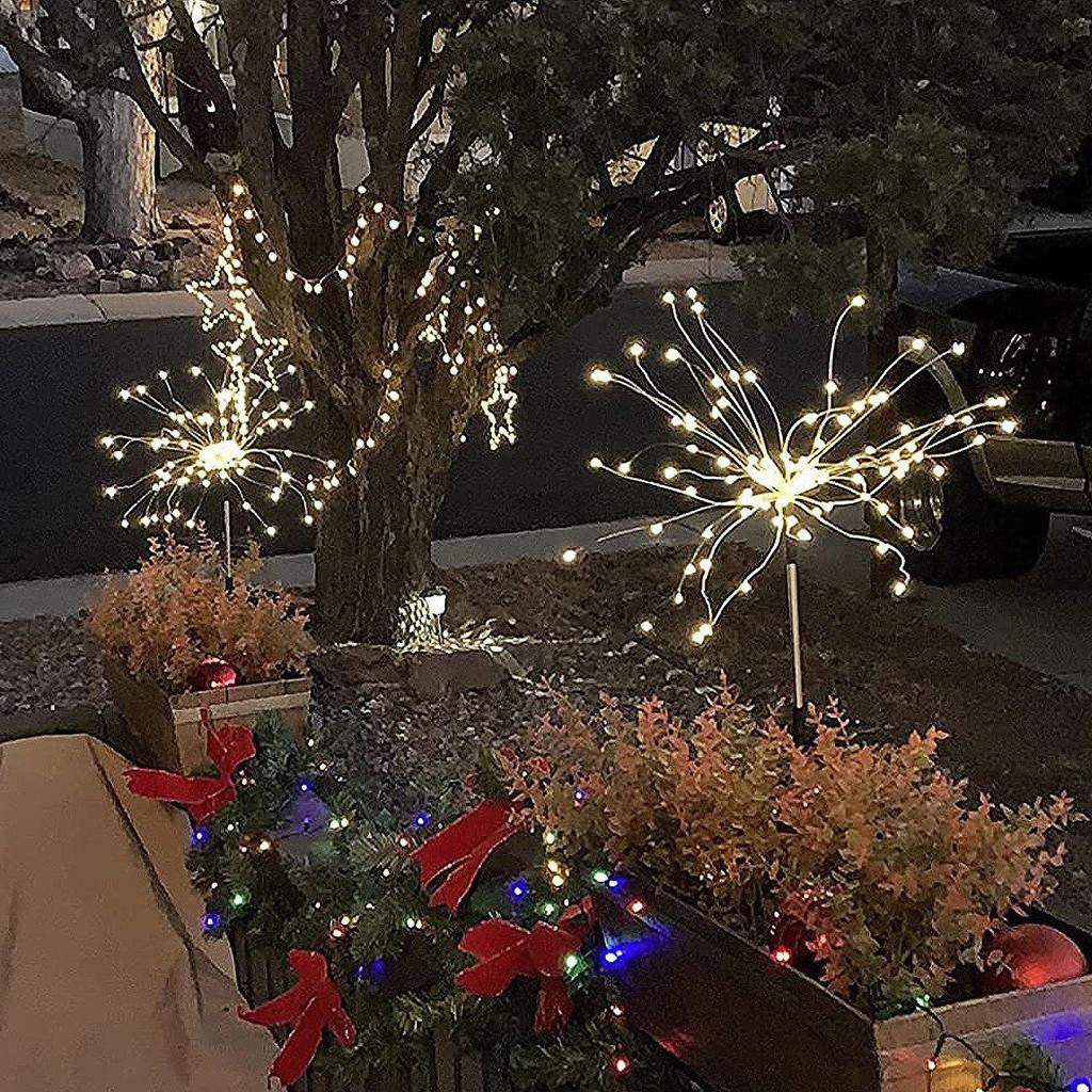 Solar Powered Lights Copper Wire Starburst Fairy String Garden Landscape Light Christmas Outdoor Decor Path Lawn Waterproof Lamp