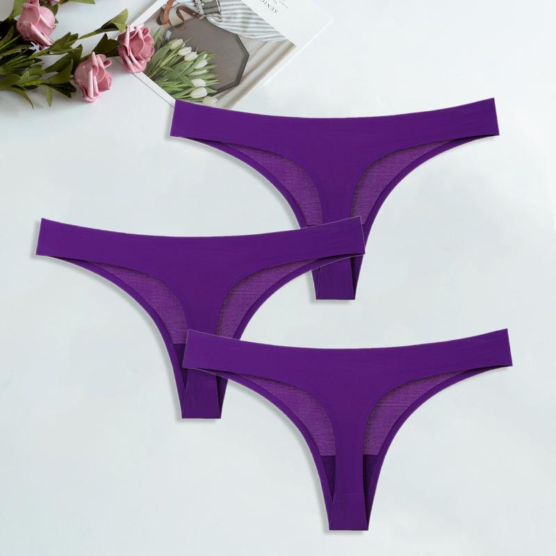 Ice Silk G-String for Women Sexy Seamless Thongs Panties Cotton Women Underwear Girls Ladies Bikini Briefs Lingerie 3 Pcs/set