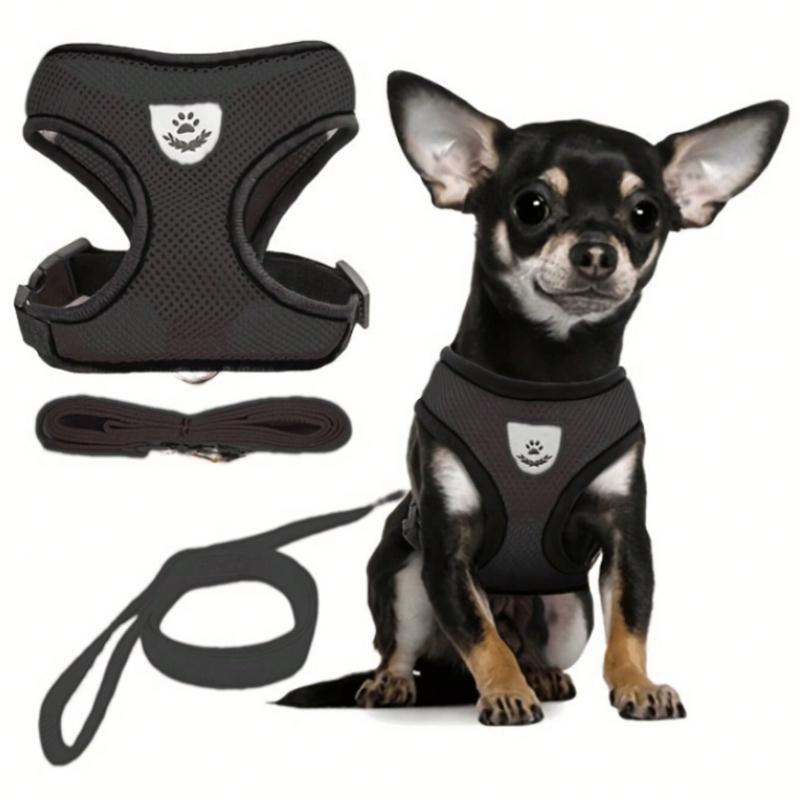 Langxingcs Pet Cat Dog Leash Set with Escape-Proof Adjustable Harness, Reflective Safety Strap and Collar, Soft Breathable Mesh Material