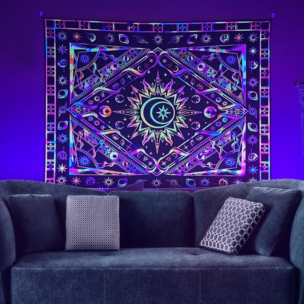Fluorescent Tapestry UV Psychedelic Mushroom  Interior Decoration Aesthetic  Hipster