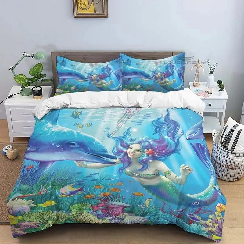 Ocean World Marine Life Art Pattern Comforter Bedding Set,Duvet Cover Bed Set Quilt Cover Pillowcase,King Queen Size Bedding Set