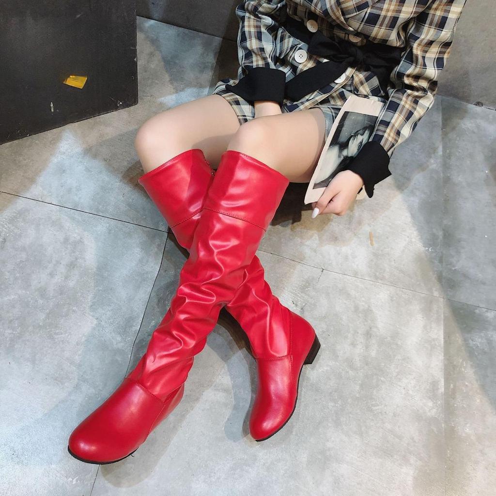 Long Boots, Square Heel, Pleated, High Top, Bow Tie, Knight Boots, Plus Size, Lace Up, Women's Boots