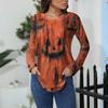 Women's Loose Fit Long Sleeve T-Shirt with Retro Halloween Print, Neck Pullover Top
