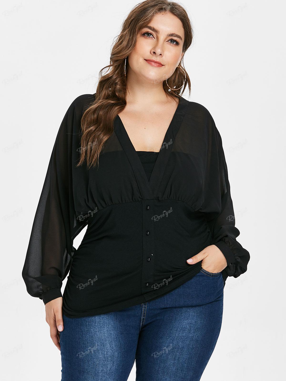 

Футболка Rosegal Plus Size с пуговицами и глубокими рукавами-летучая мышь