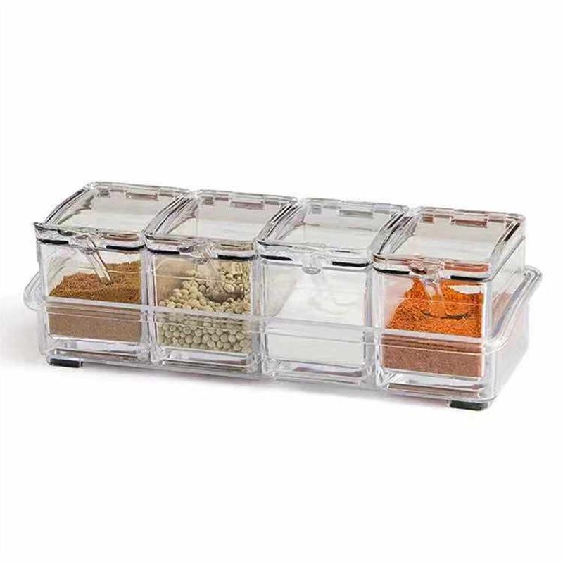 Clear Kitchen Spice Jar Set with Lids - 4-in-1 Multi-Piece Storage for Salt, Sugar, and MSG.