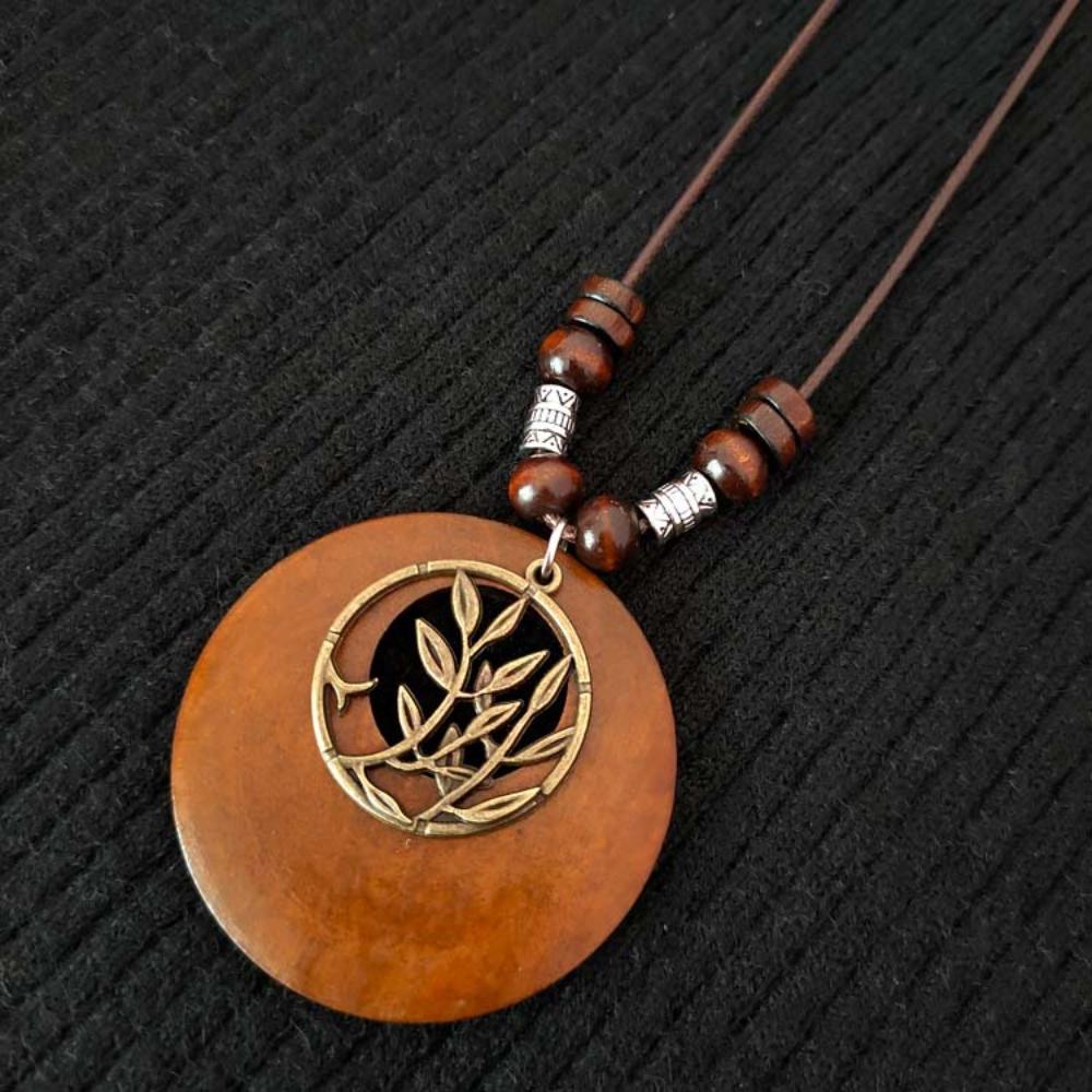 Retro Boho Ethnic Long Pendant Sweater Necklace Wood Beads Women Jewelry Gift