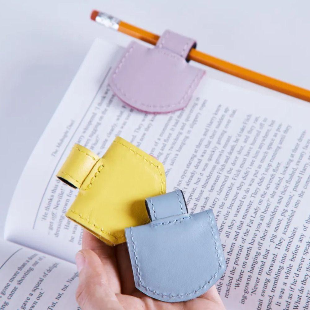 New Magnetic Pen Loop Holder PU Leather Anti-lost Pen Clip Solid Color Multi-functional Bookmark Stationery Supplies