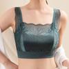 Women Fashion Breathable Wide Shoulder Straps V-shaped Beauty Back Anti Sagging Padded Sports Bra Lace Sweet Stitching Push Up Seamless Wireless Bra