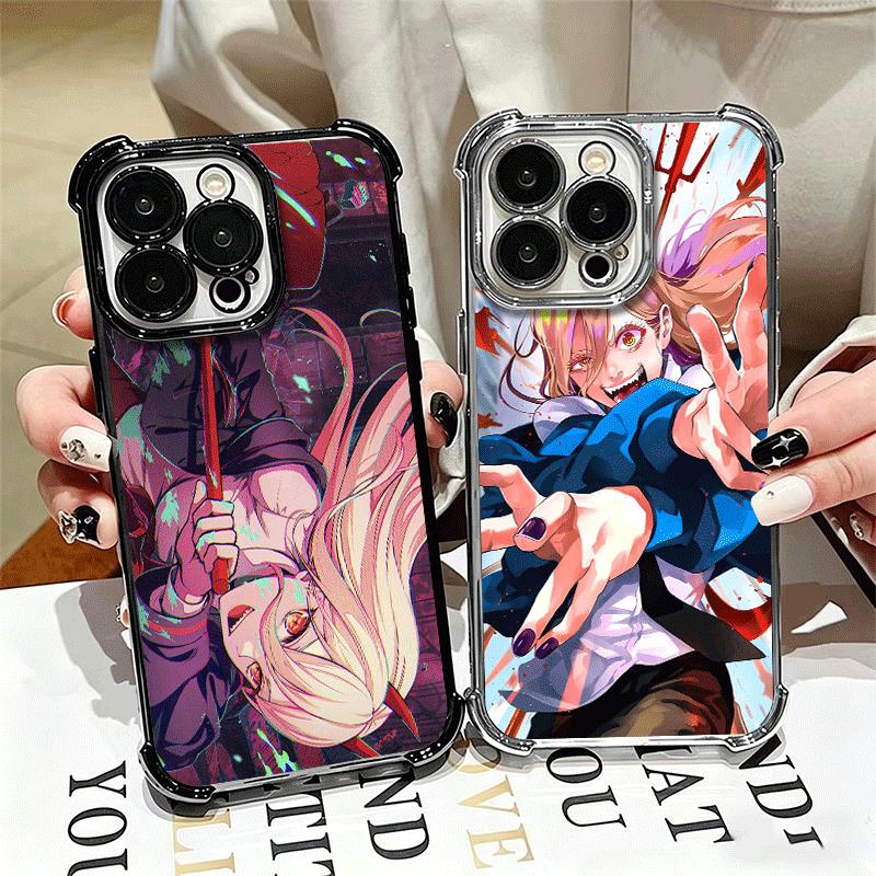 Anime Character Power CSM Soft Phone Case For iPhone 15 16 17 Air 14 Pro Max 16E Plus 13 12 Mini Plating Anti-Fall Fundas