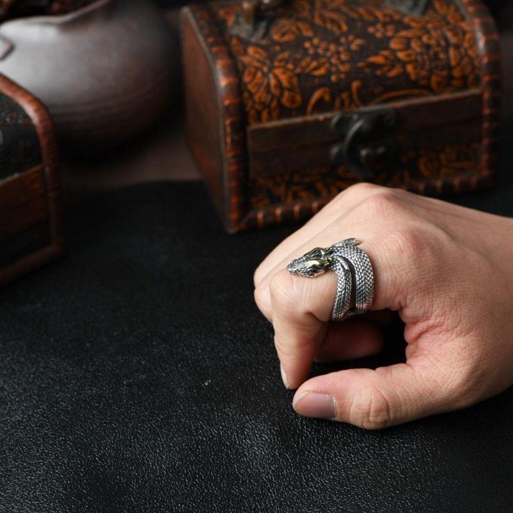 Retro style python ring, niche men's open-end ring, adjustable ring