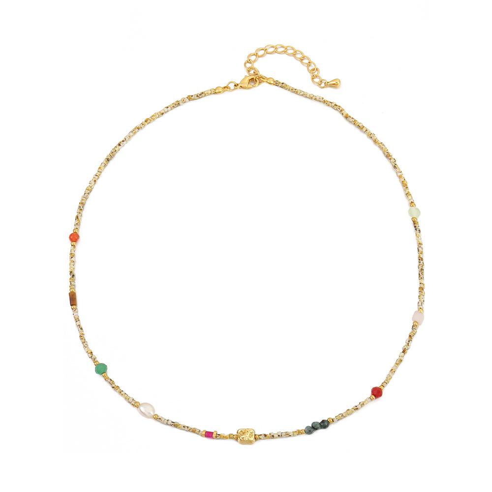 GEMCHIC Women s Vintage Tiger Eye Stone Beaded Necklace with Freshwater Pearl and Czech Beads for Autumn Fashion