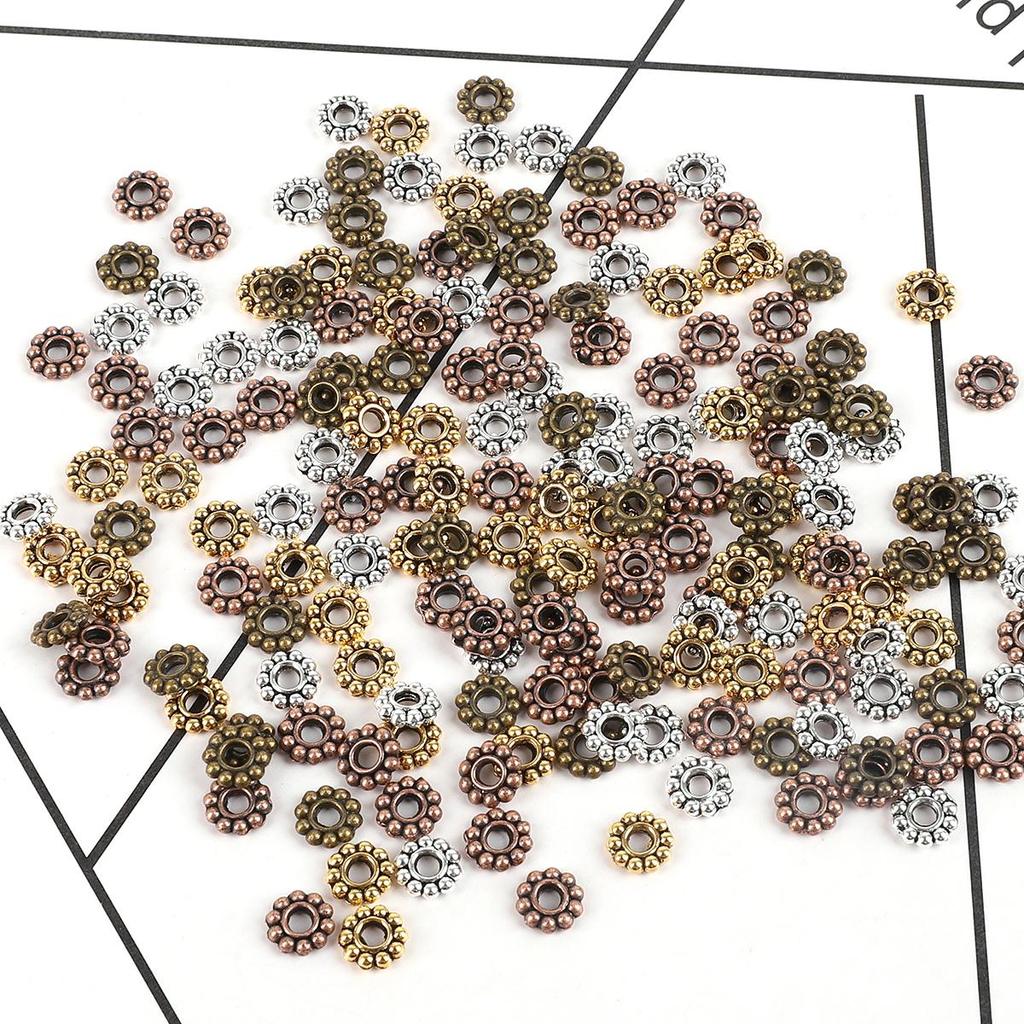 50 Stück 6 x 2 mm antikes Gold/Silber, Blumenform, lose Metallperlen für Schmuckherstellung, DIY-Armband