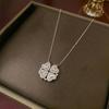Women's Heart-Shaped Necklace with Four-Petal Flower, Cubic Zirconia, Titanium Steel Clavicle Chain - Elegant and Versatile Accessory