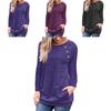 Stylish Women's Pullover Long Sleeve Solid Button Sweatshirt Top For Casual Wear