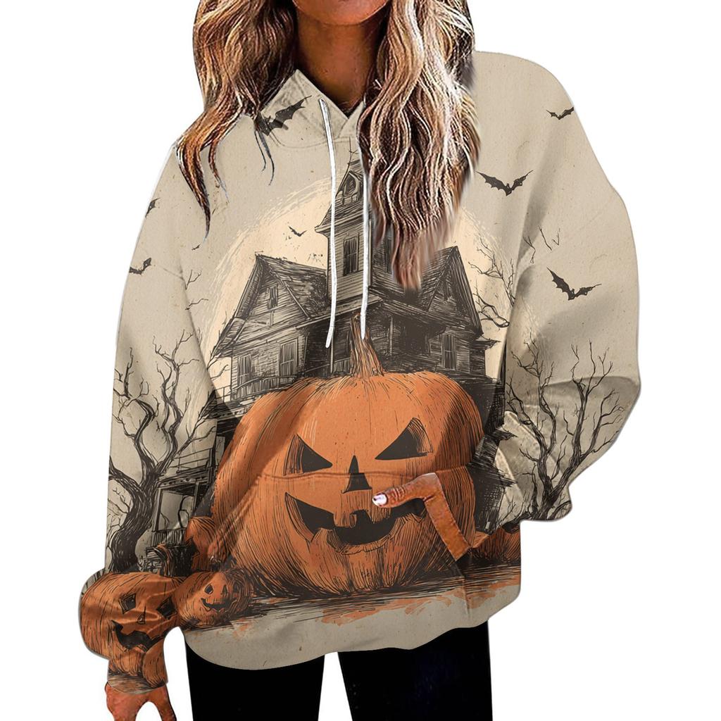 Dámská módní mikina s potiskem, ležérní mikina s kapucí a kapsami