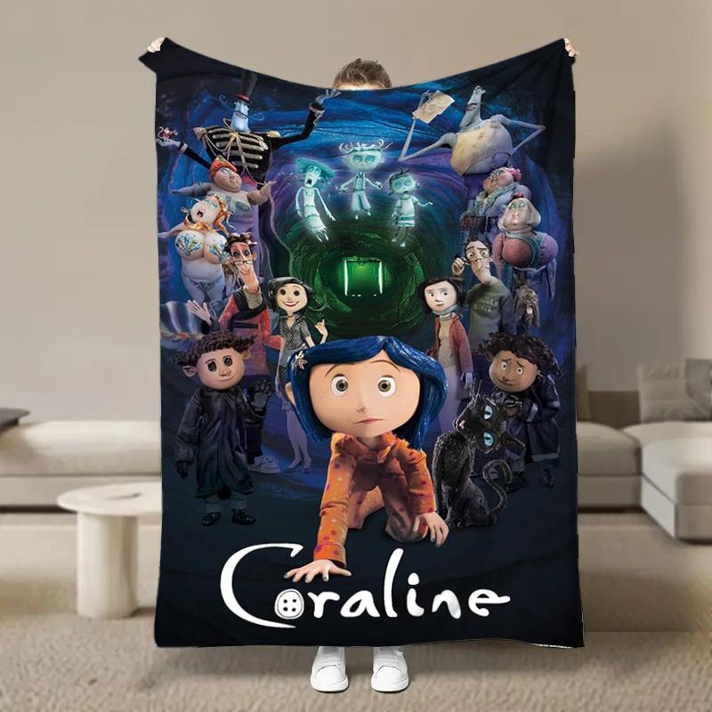 Anime Movie Coraline Card HD Cartoon Plush Blanket for Bed Sofa Soft Flannel Throw Fluffy Children Picnic Blankets Kids Gift
