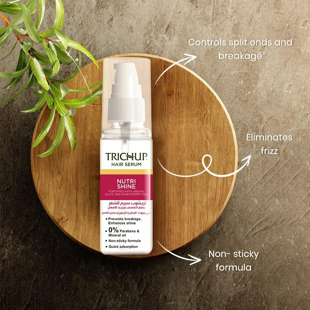 Trichup Nutrishine Hair Serum 60 Ml With Argan Olive Wheatgerm Oils For All Hair Types Smooth Shine Control Care