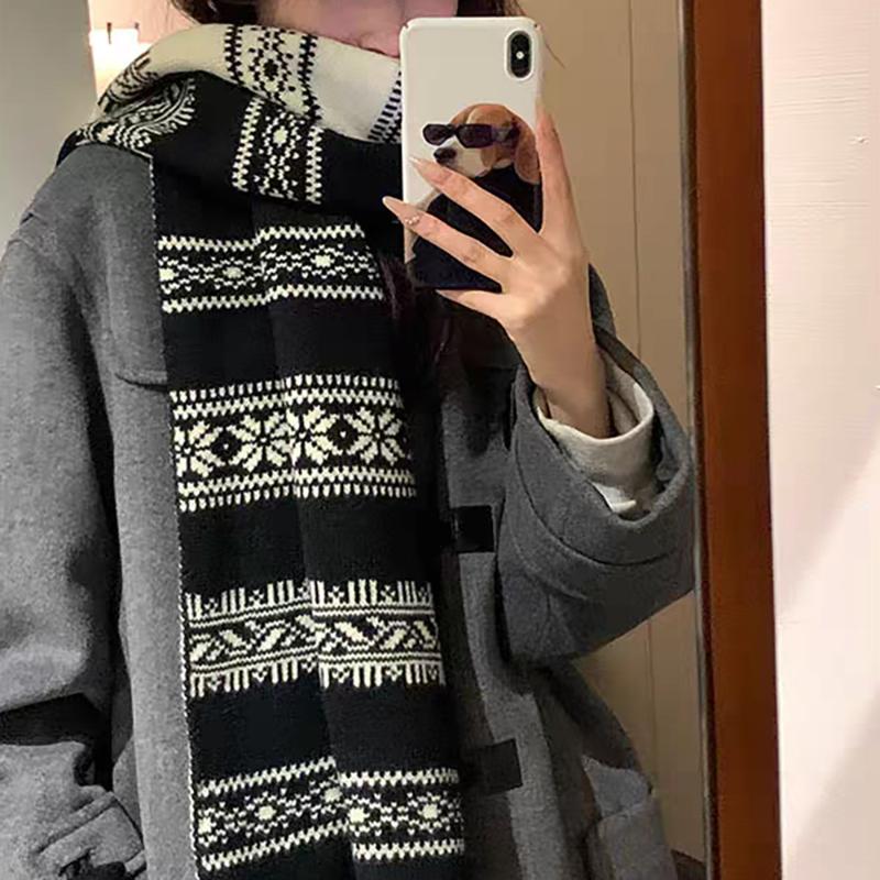 Thickened Double-Sided Knitted Scarf For Women Windproof Muffler Warm Shawl  Year'S Christmas Accessories