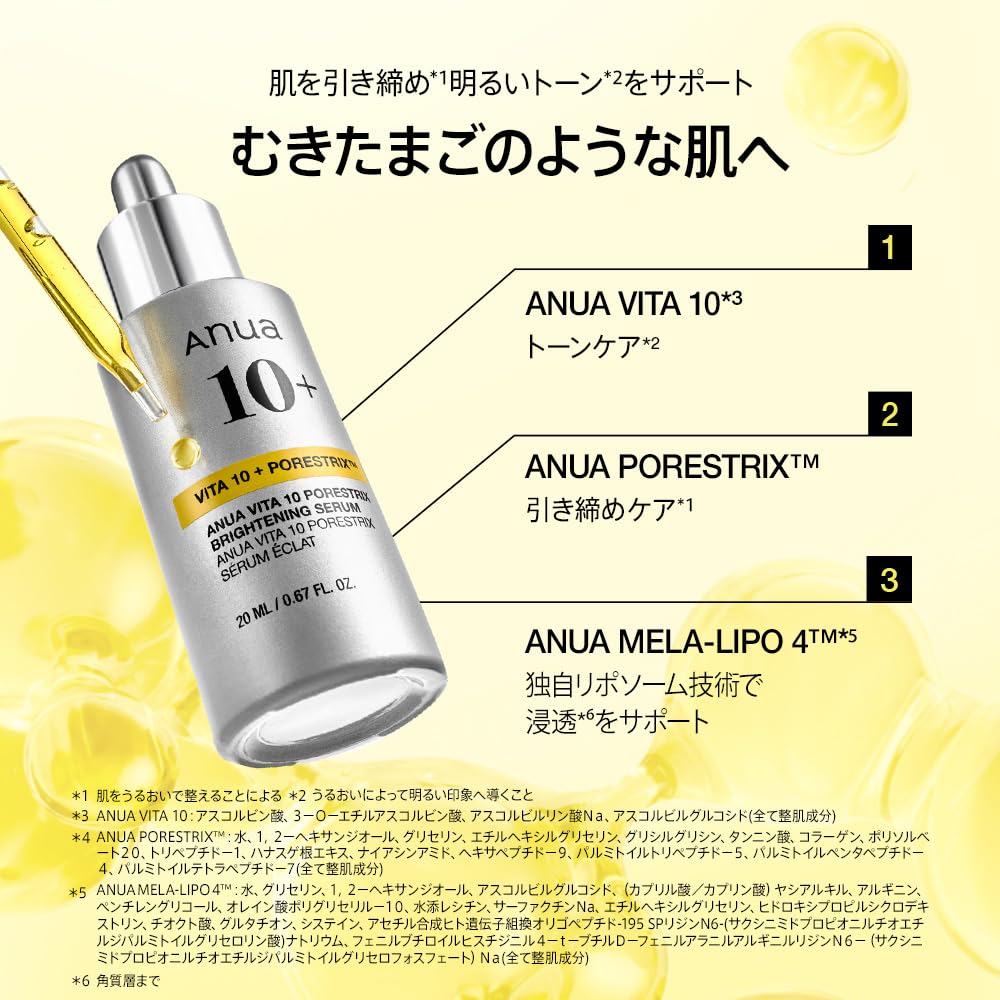 ANUA Vitamin 10 Porestrix Serum a vitamin serum for skin and Contains and For combination and dry 20ml, pores, exfoliation, tone, clarity, radiance,