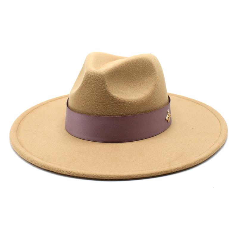 

9.5Cm Big Edge Woolen Top Hat, Light Purple Gray Top Hat, Peach Heart Top Big Eave Jazz Top Hat, One Piece. M（56-58cm） верблюд