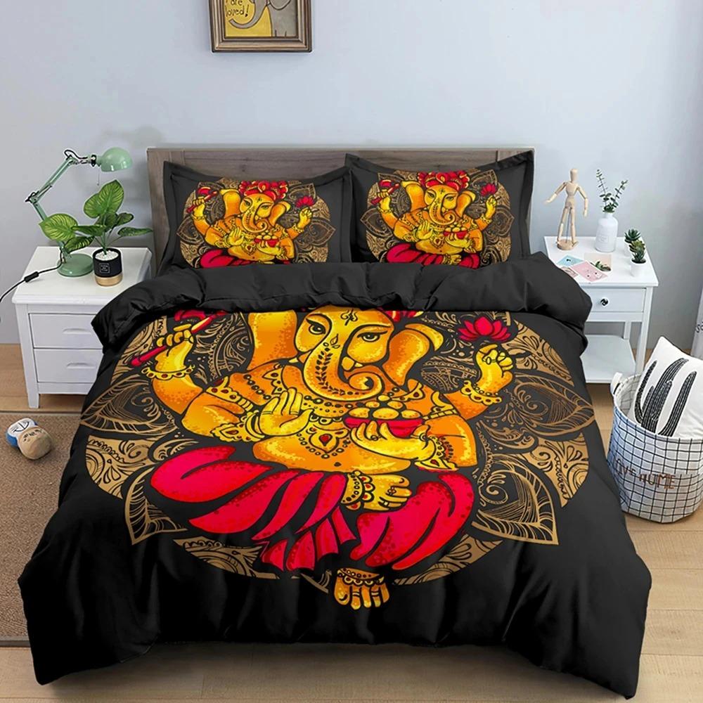 Boho Mandala Colorful Design God Ganesha Queen Bedding Set King Duvet Cover Sets Pillowcase Indian Symbol Quilt Cover Full Size