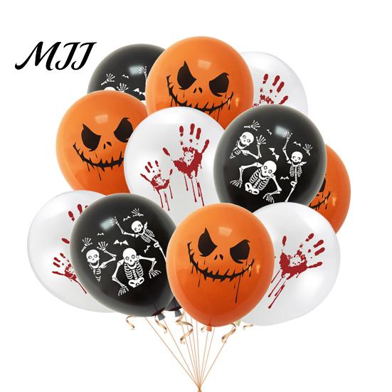 Ceiling And Wall Party Accents 12PCS Halloween Decoration Balloons, with Skeleton Ghost Pumpkin Bat Patterns, Spooky Balloon Decorations Latex