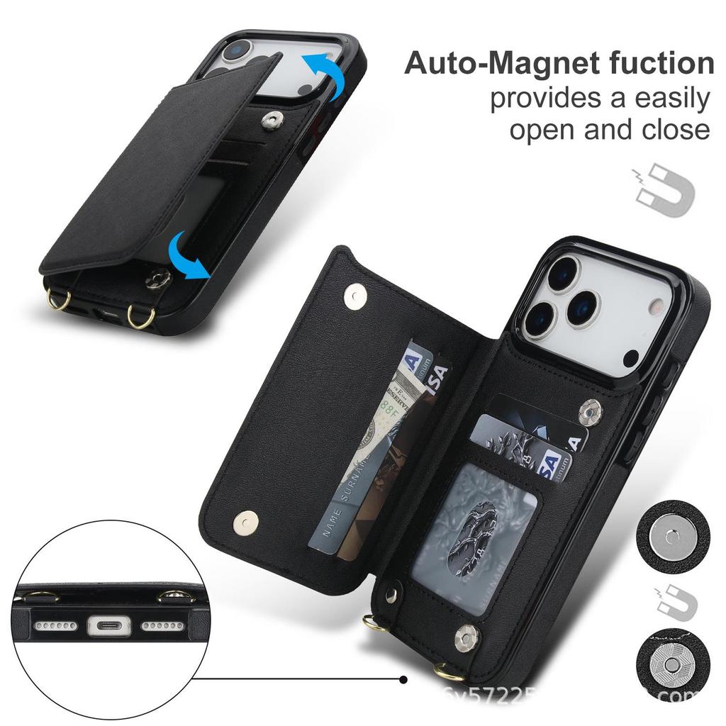 Leather Crossbody Buckle Holder with Card Slot for iPhone 17 Pro Max