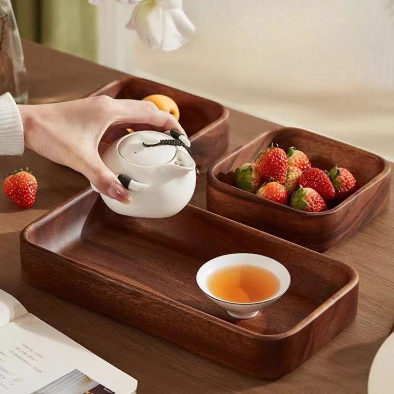 Solid Wood Tray Acacia Wood Premium Kung Fu Tea Small Tray Fruit Snacks Nuts Dessert Plate Desktop Storage Tableware