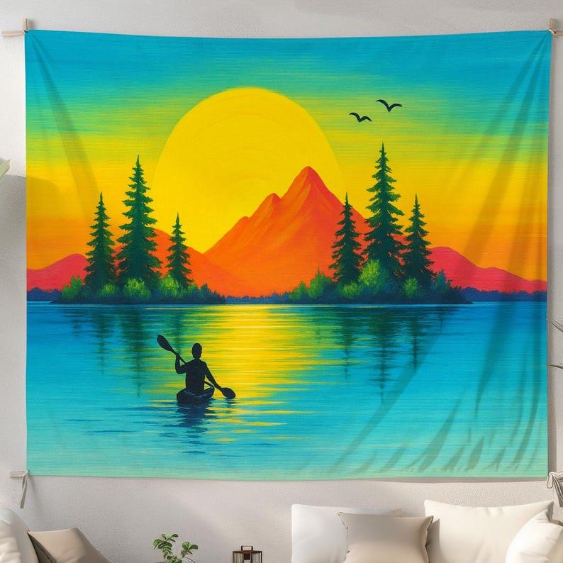 Sunset Lake Canoe tapestry 75x100 чёрный