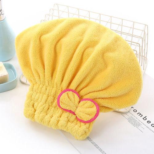 Gorro de ducha de terciopelo de coral para adultos, suave, absorbente, toalla para secar el cabello, bandana gruesa de secado rápido, bonito lazo para secar el cabello