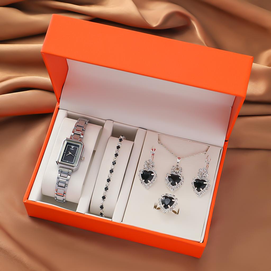 Non Gift Box Light Luxury Niche Women's Watch Fashion Steel Strip Women's Watch with Heart Jewelry Five Piece Set